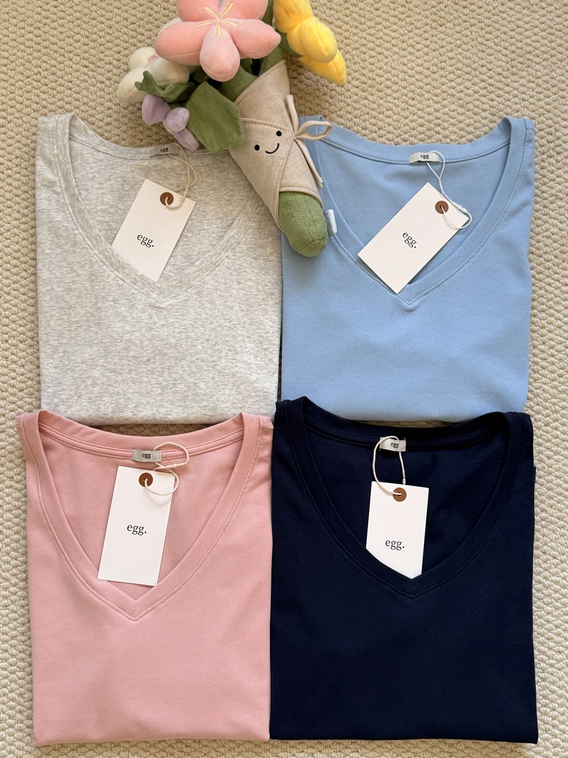 25年春季新款egg短袖V领T恤春游出行衣服内搭女款纯欲风遮肉上衣
