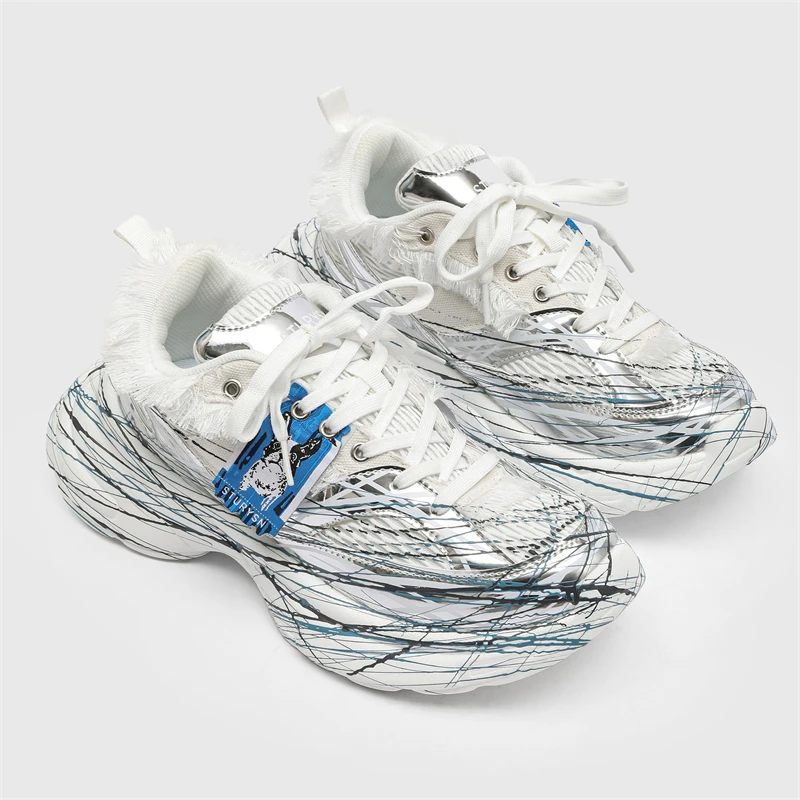 designby同款泼墨银白老爹鞋男女鞋厚底7cm增高百搭ins休闲鞋秋季