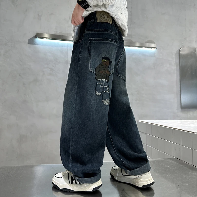 男童牛仔裤秋季新品蓝灰色新款男童2025年中大童宽松时尚休闲