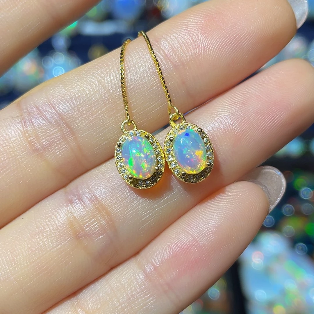 银S925镶嵌欧泊耳饰