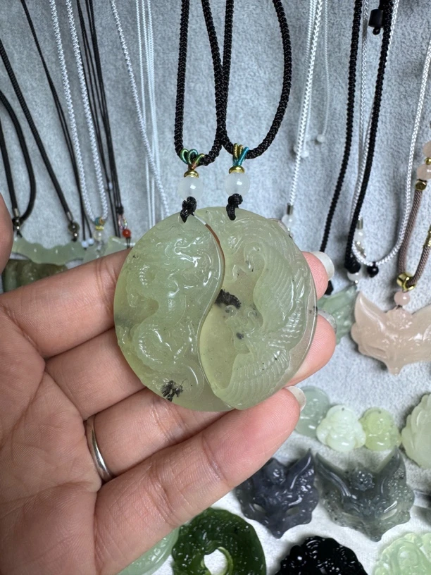 天然 岫玉 精品水墨龙凤佩 情侣款 直播间选款 默认拍随机发一