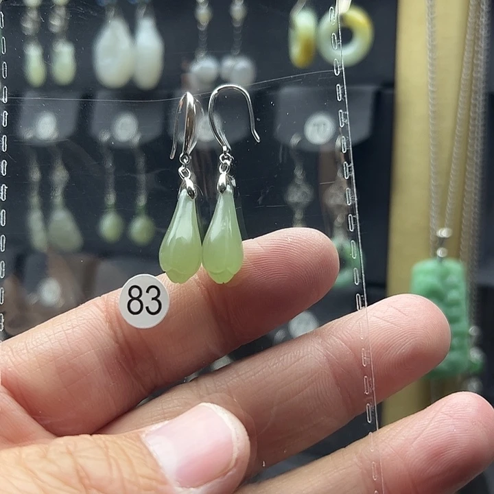 和田玉耳饰银S925镶嵌阿***