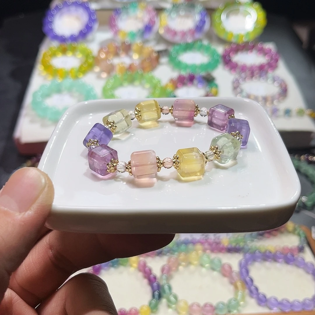 萤石手串未镶嵌马卡龙方糖10mm