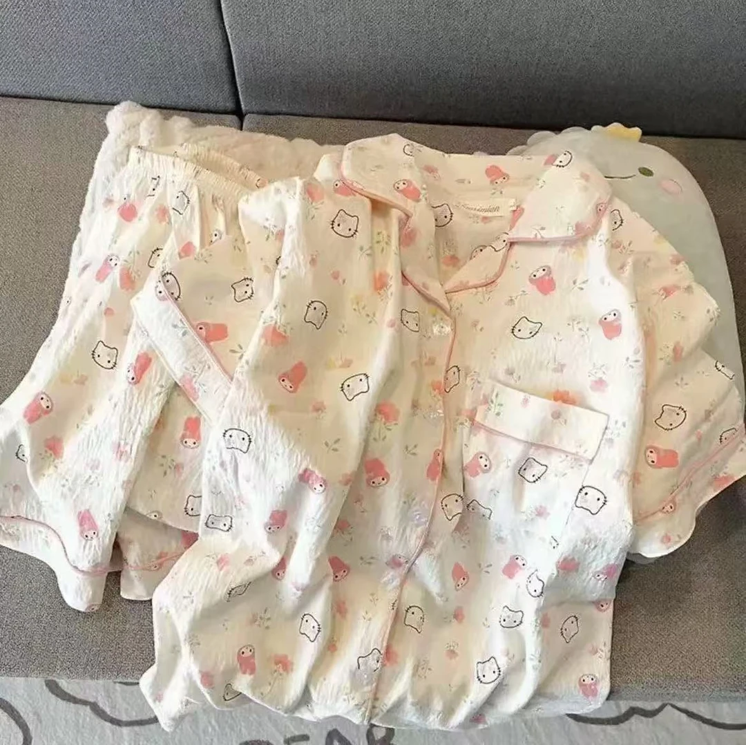 A27-4粉白色“Kitty兔”短袖短裤套装