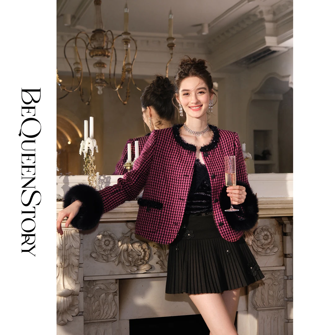 余潇潇【黑玫公爵】复古摩登气质毛边小香风外套小个子穿搭