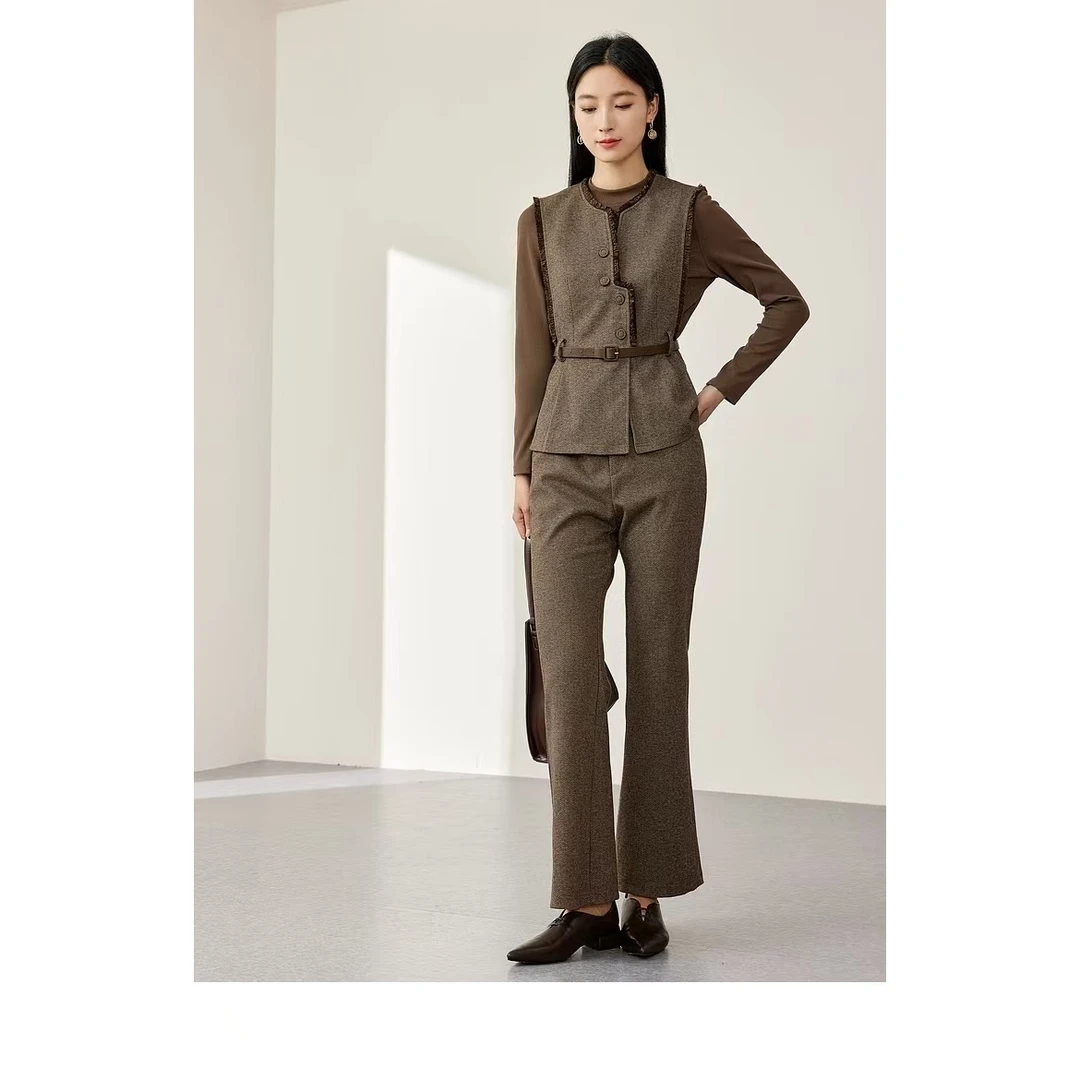 韩式通勤风时尚套装女新款春季纯色马甲t恤搭配直筒裤套装T861