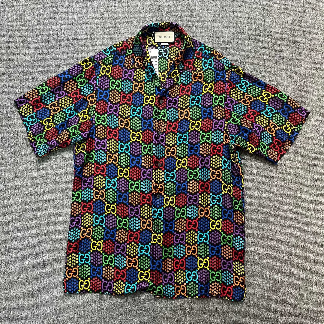 99新 GUCCI/古驰 满印桑蚕丝半袖衬衫/46码/99新/11315