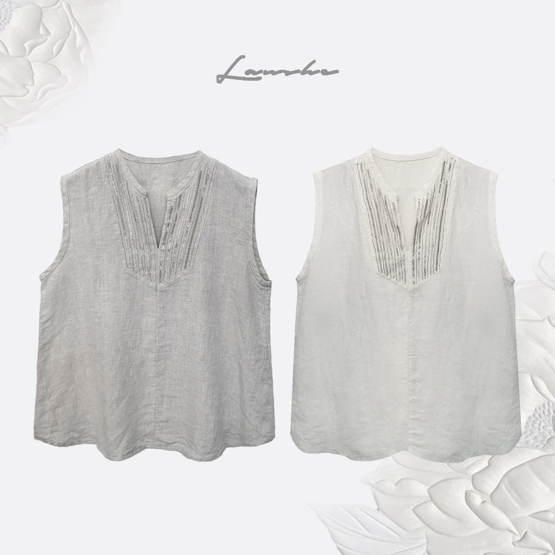 【清版福利】苎麻V领钉珠背心
