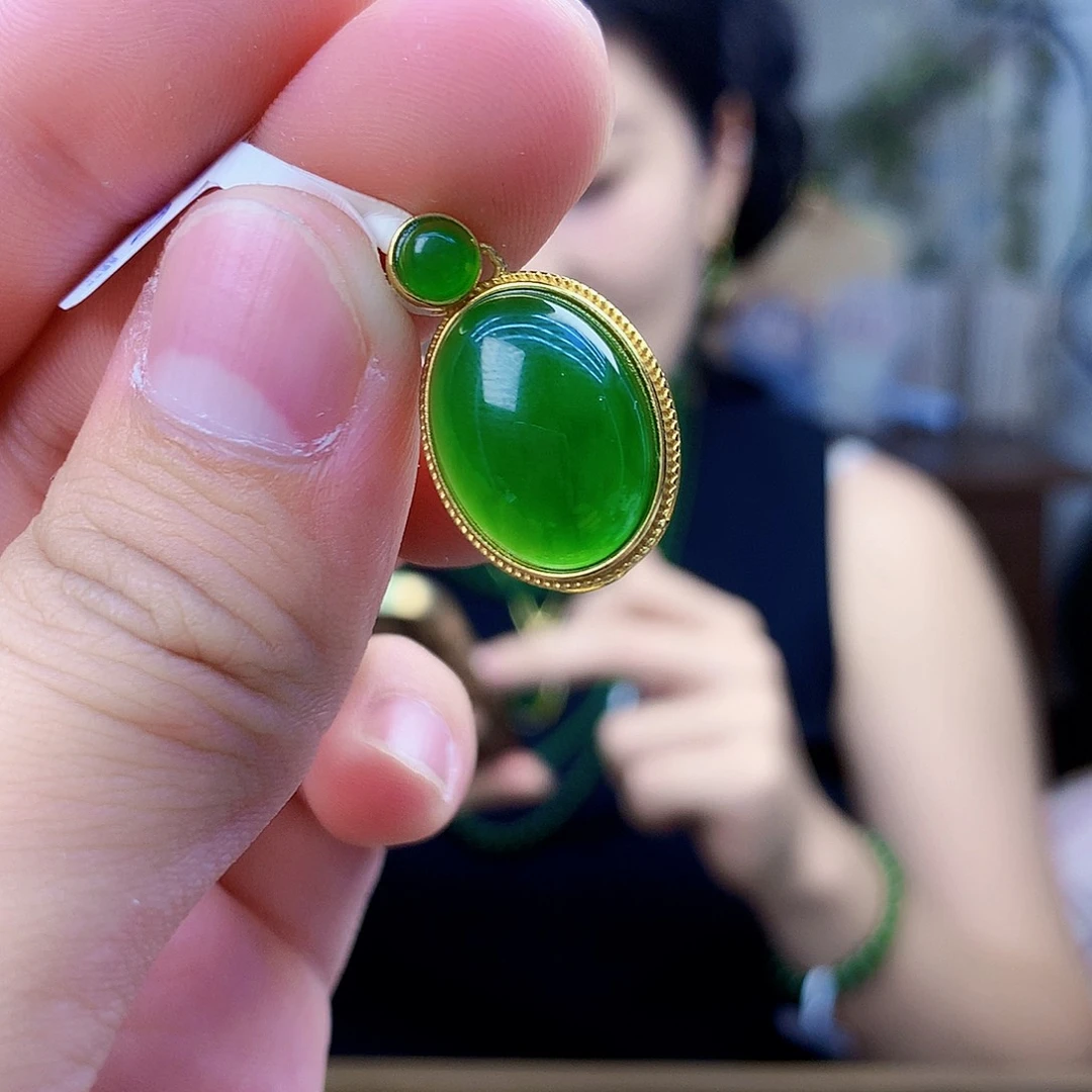 和田玉（碧玉）银S925镶嵌吊坠(不含链)吊坠