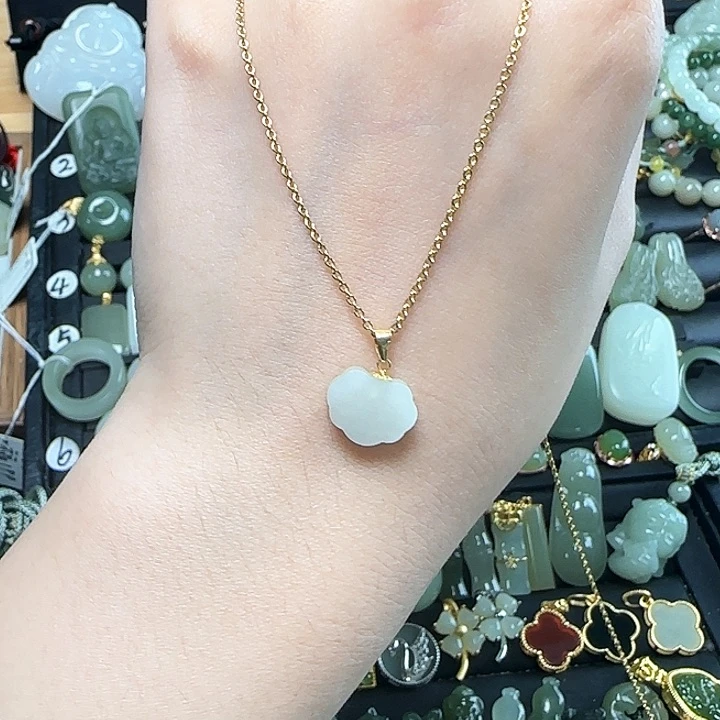 和田玉18K金镶嵌颈饰送链子送绳