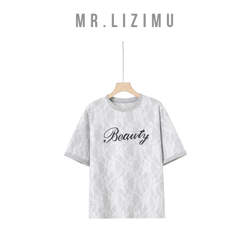 李子木先生夏日穿搭字母印花蕾丝韩系正肩短袖T恤千金清冷感贵系