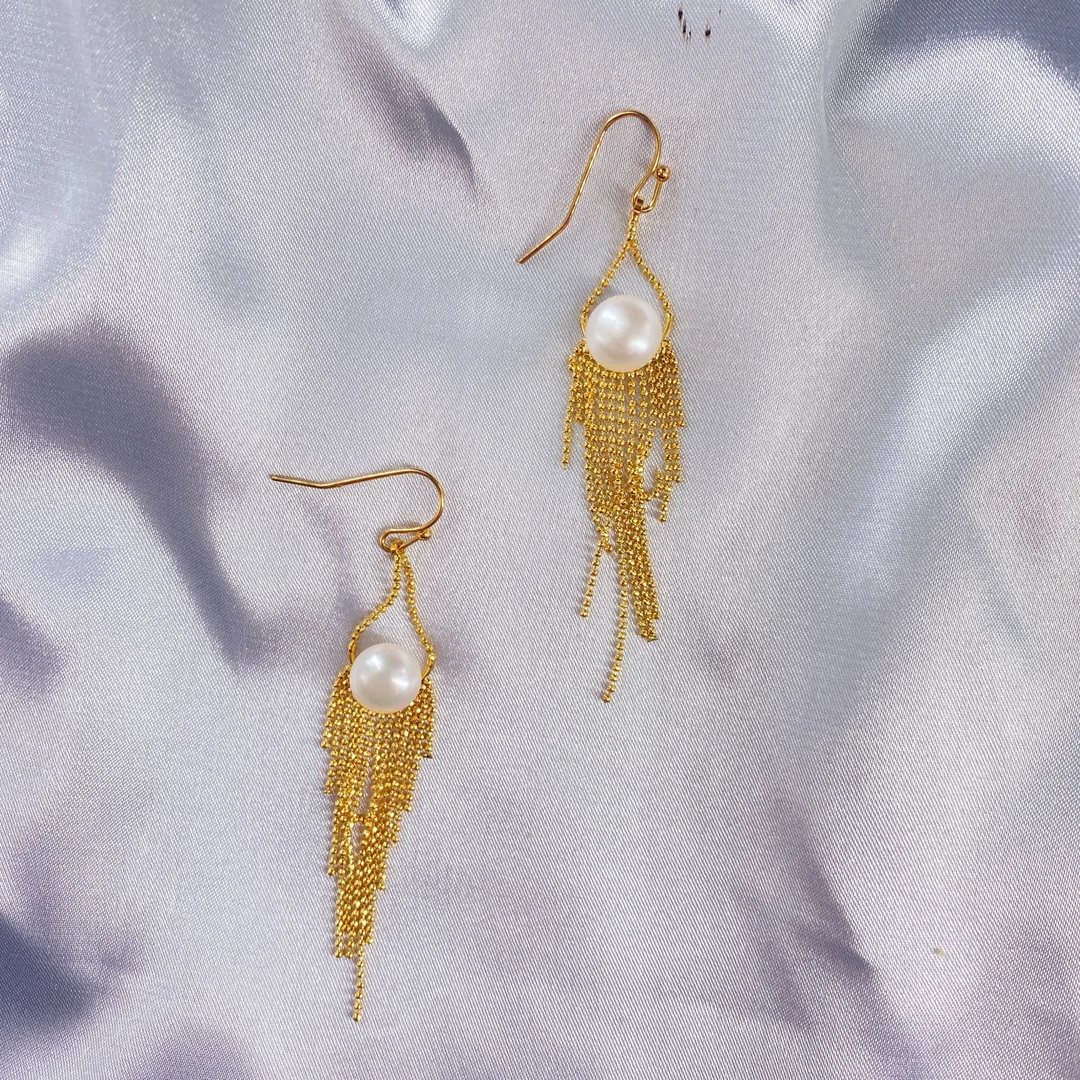 ZY0025 天然珍珠 时尚优雅大气经典气质简约轻奢流苏宴会女王耳环