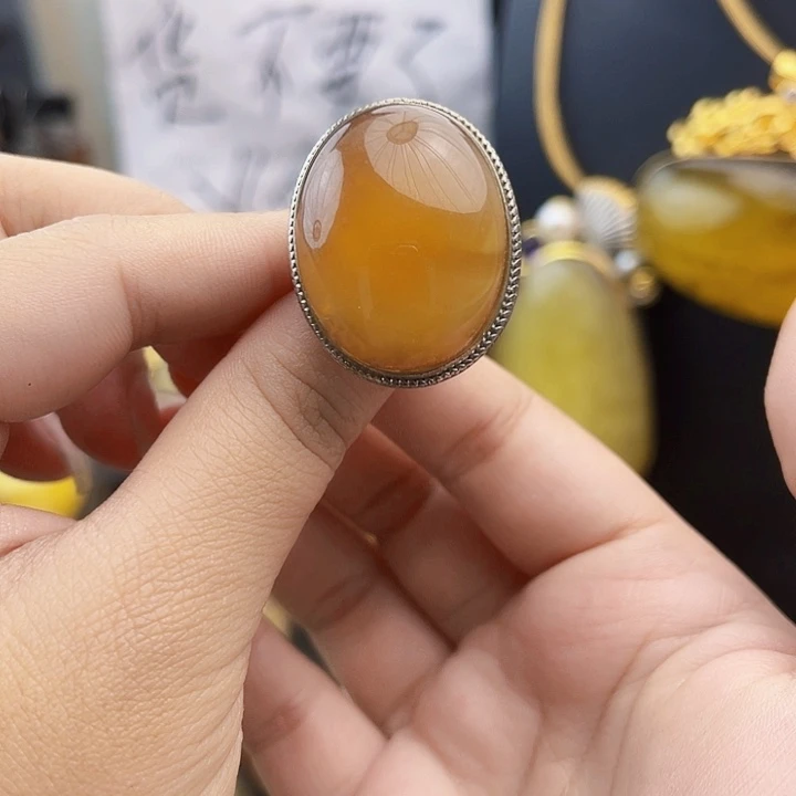 裸石琥珀银S925镶嵌