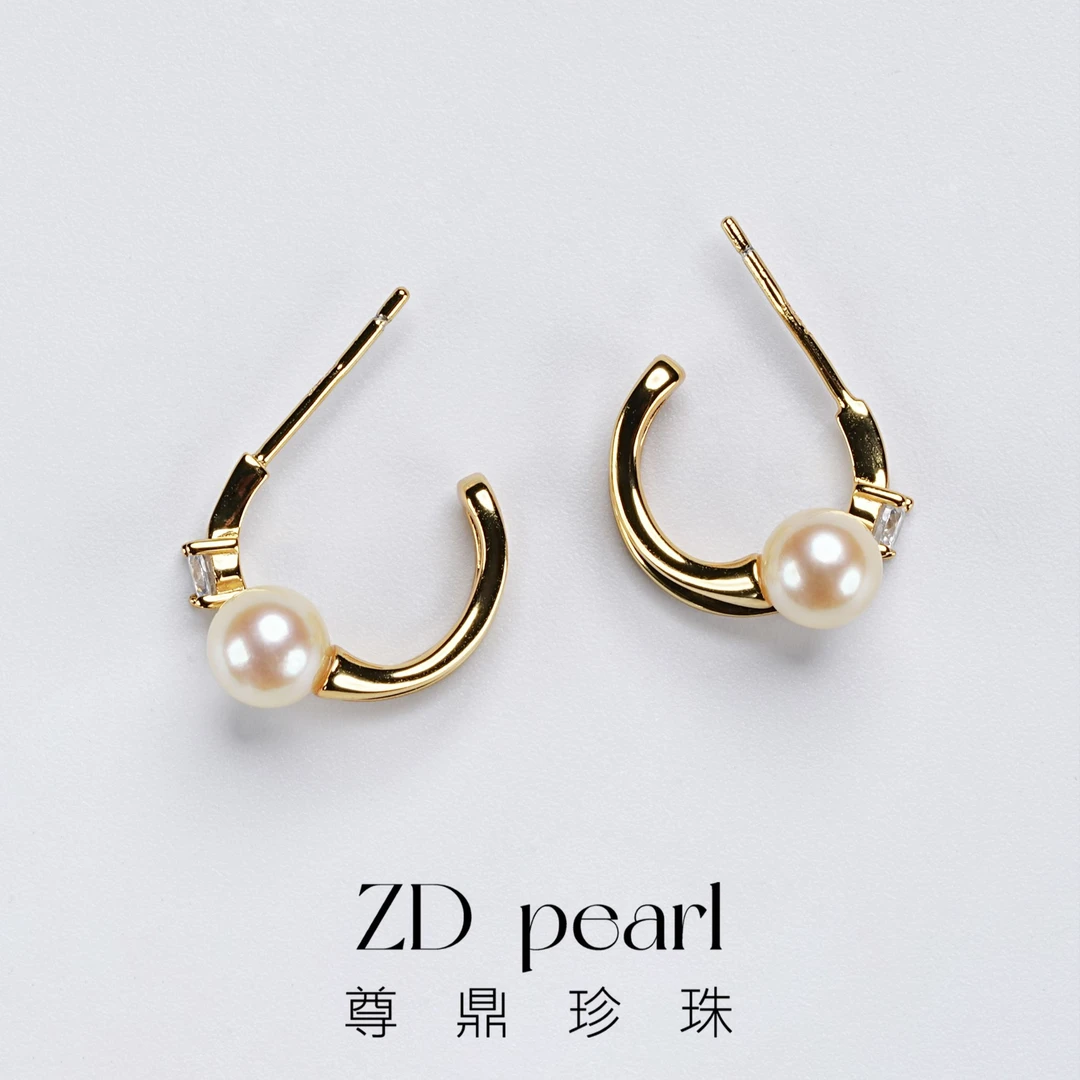 【林玥】尊鼎珍珠-S925银海水珍珠中国南珠羽皇金色耳钉5-6mm