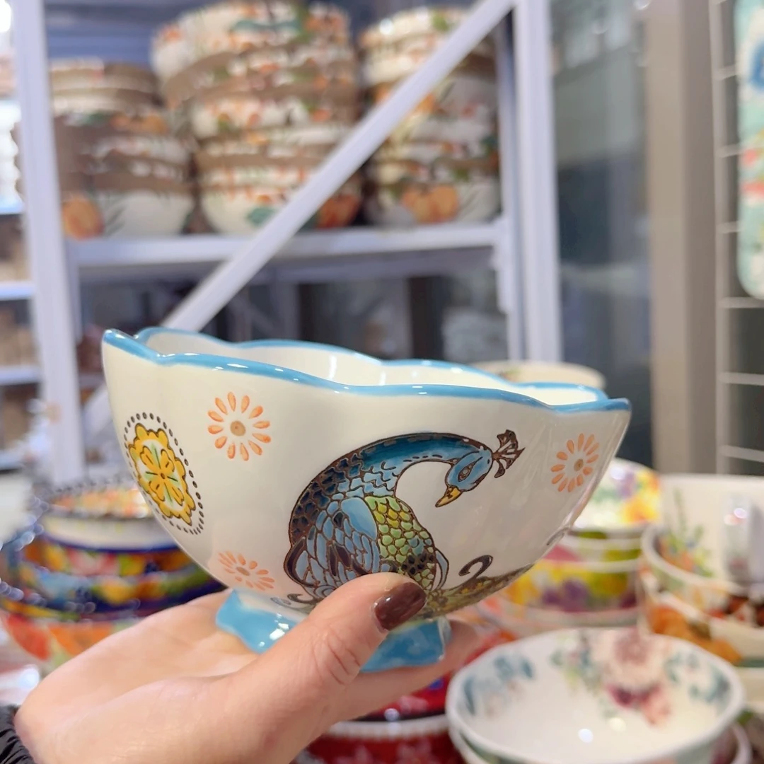 瓷6英寸孔雀花苞碗一只