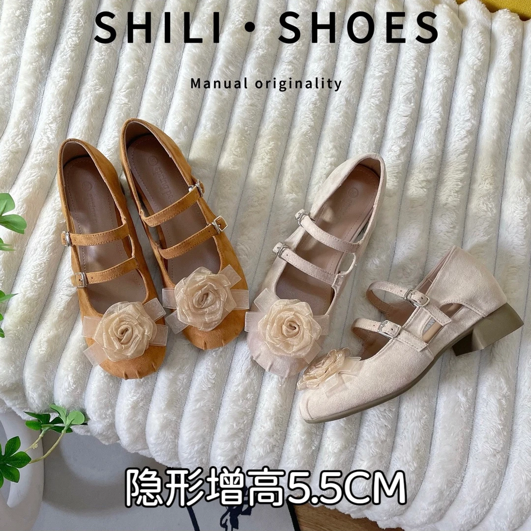 【SHILI】小个子内增高侧空花朵玛丽珍单鞋女花朵配裙子旗袍晚晚鞋