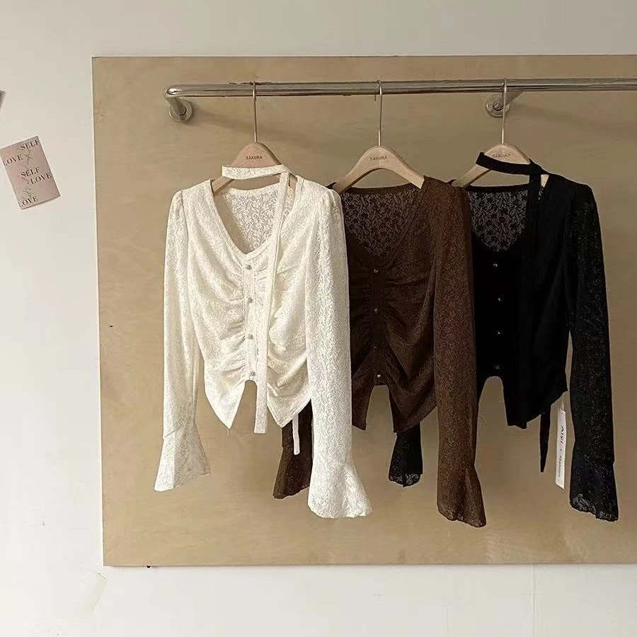 #蕾丝打底气质长袖时尚百搭女士镂空秋冬巨好看高级感外穿小衫