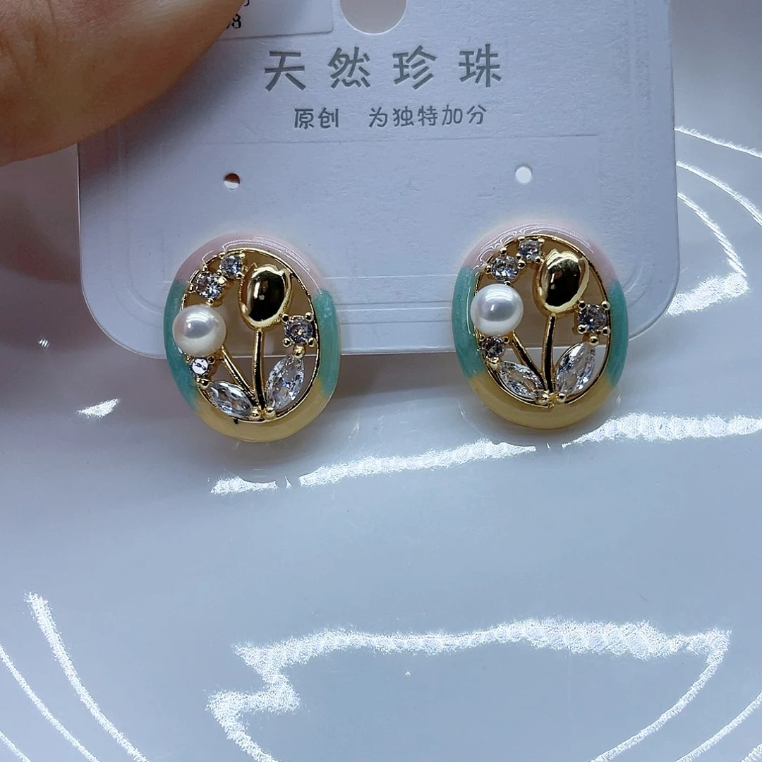 银S925镶嵌耳饰淡水珍珠