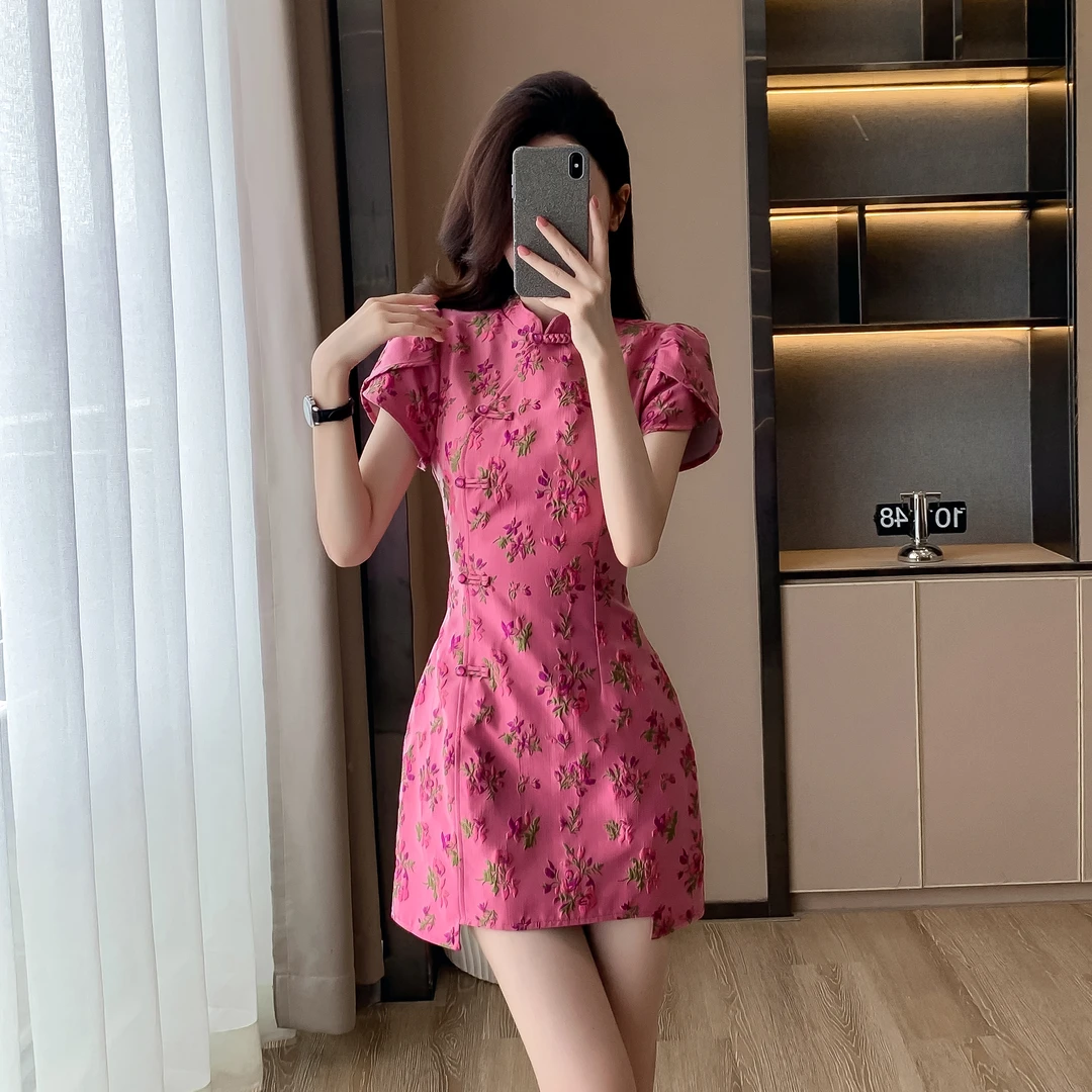 新中式国风连衣裙女2025夏季新款小个子高级感提花气质改良旗袍裙