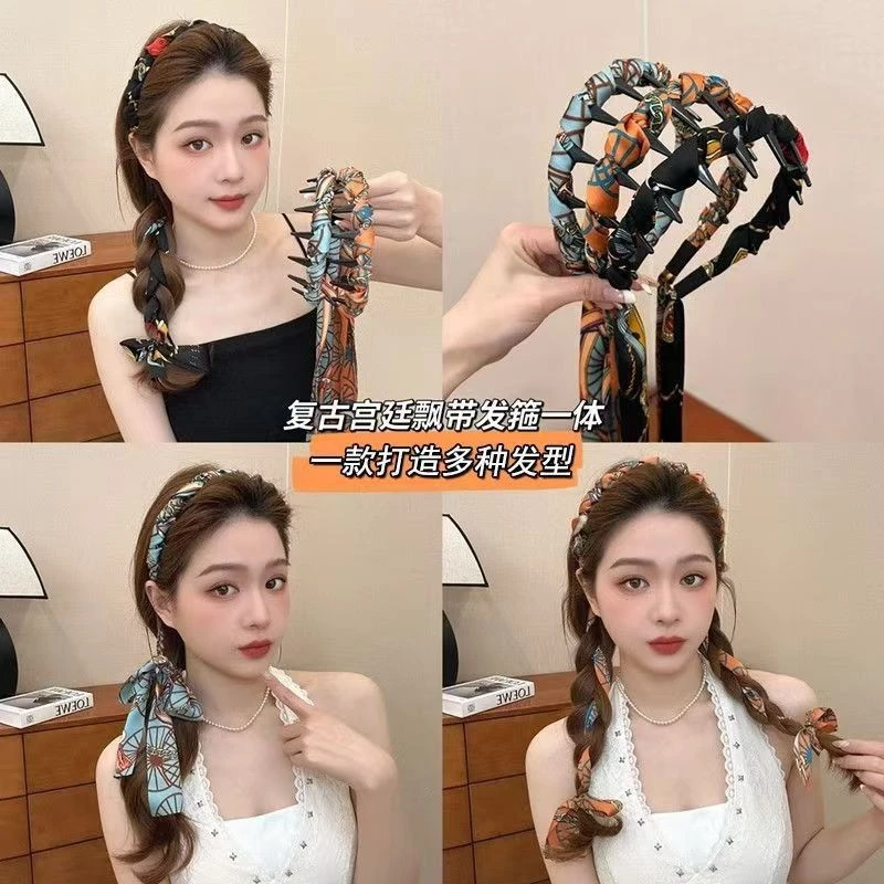 波点飘带发箍女新款时尚气质发带丝巾绑发外出百搭编发头饰发饰品