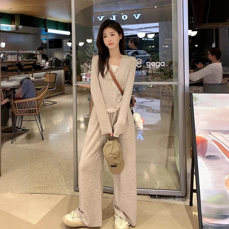 糯米套装女春秋假两件韩版宽松显瘦时尚休闲连帽卫衣长裤两件套潮
