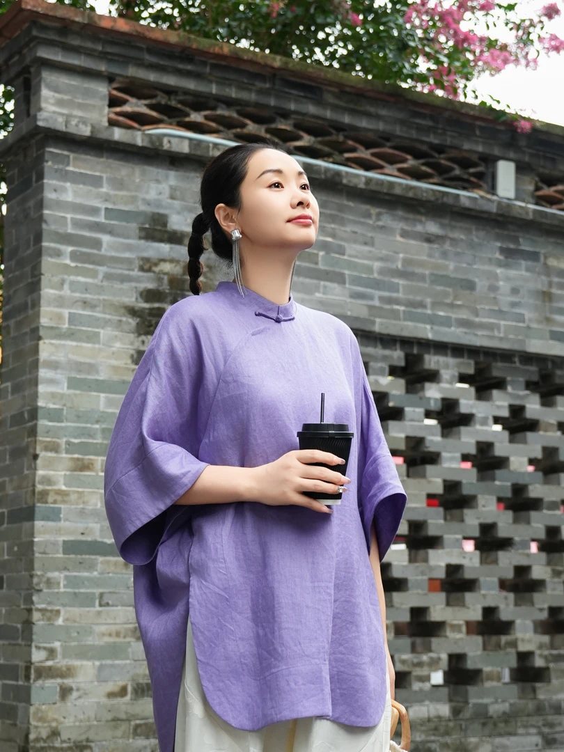 爱妃原创【堇雾】新中式时尚禅意国风时尚宽松上衣休闲风短袖86708