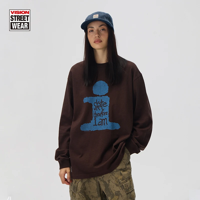VISION 复刻系列印花美式复古做旧水洗圆领长袖T恤秋冬保暖穿搭