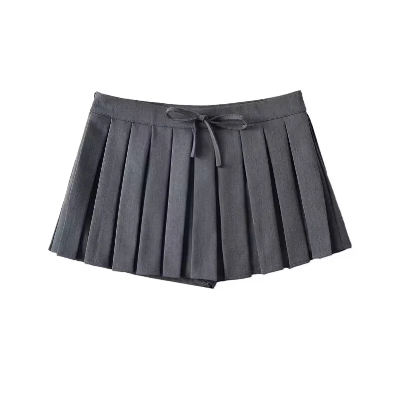 学院风蝴蝶结百褶短裙女2025春夏新款百搭显瘦甜美裙裤半身裙z412