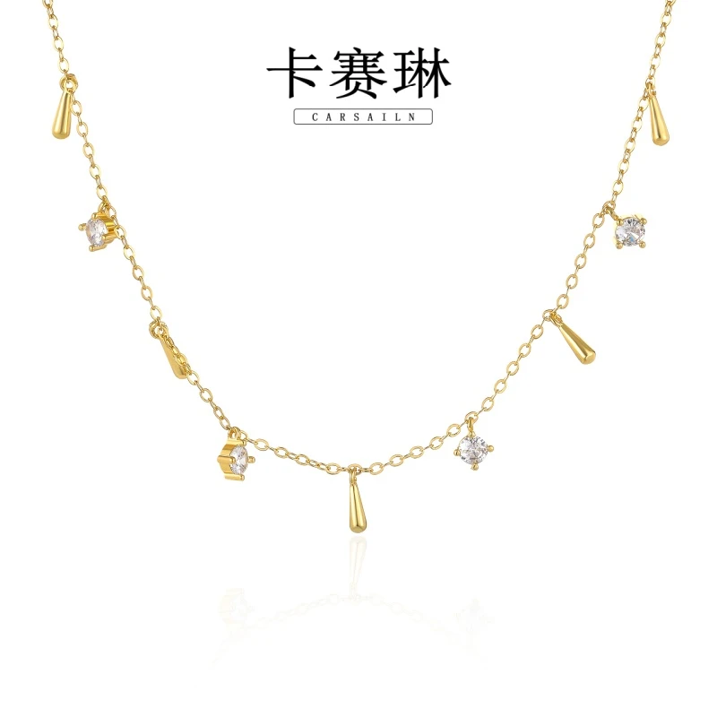 卡赛琳carsailn/ 镀K金 韩式浪漫小众水滴项链 1502