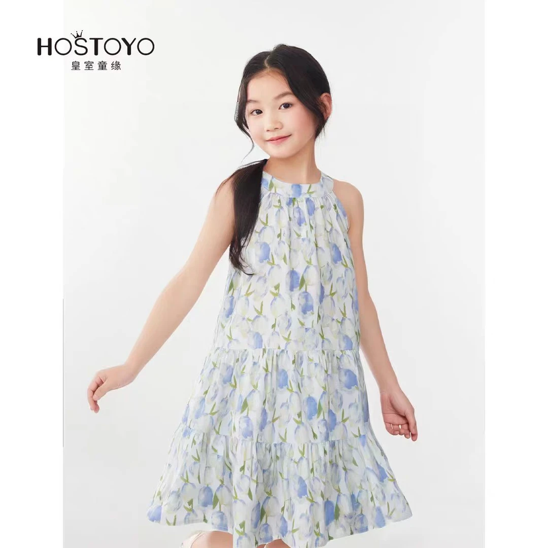 皇室童缘【皇室童缘】2025韩版洋气时尚蓝色印花连衣裙15680470033