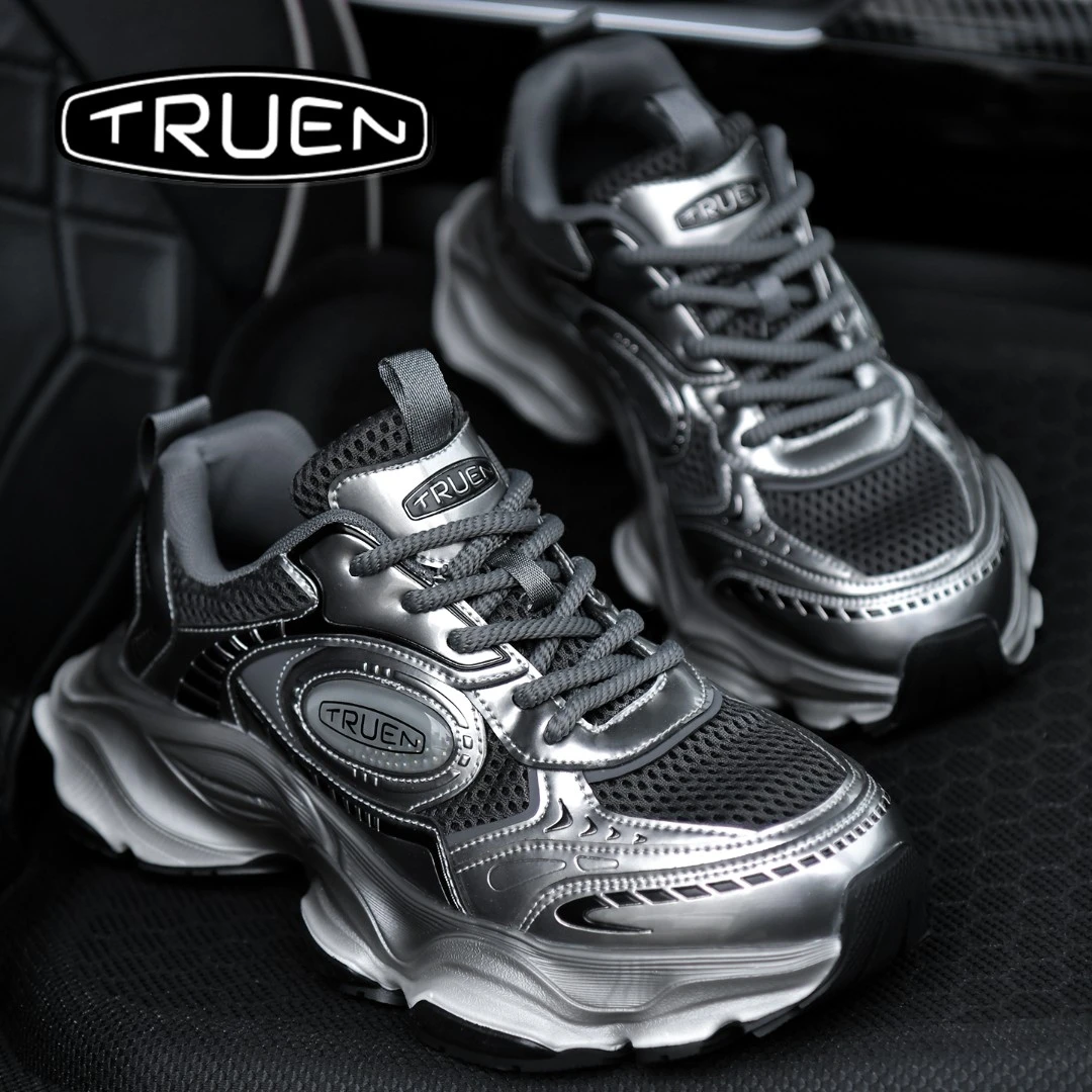真恩老爹鞋男女银黑色超轻秋季薄款厚底增高防滑休闲透气鞋子男款