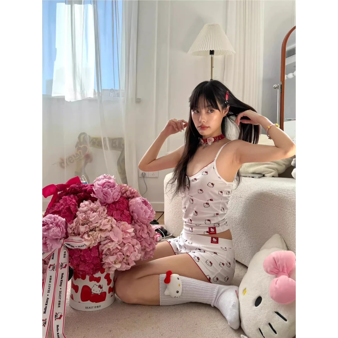 【Kitty吊带】纯欲性感睡衣女生春秋休闲背心短裤甜美家居服套装