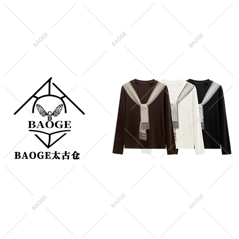 【BAOGE太古仓】68298#时尚绑带长袖T恤衫2025秋冬潮流上衣
