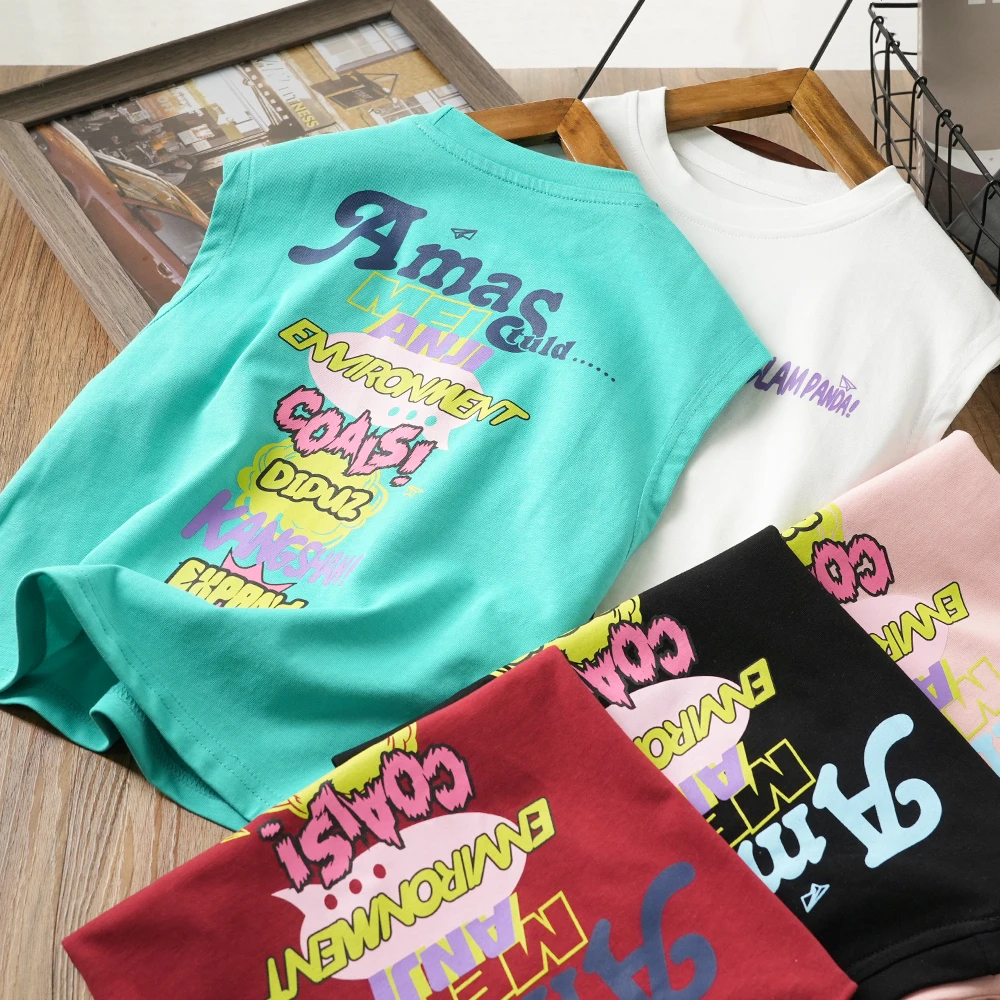 男童帅气时尚涂鸦字母夏季背心中大童儿童无袖上衣休闲2065