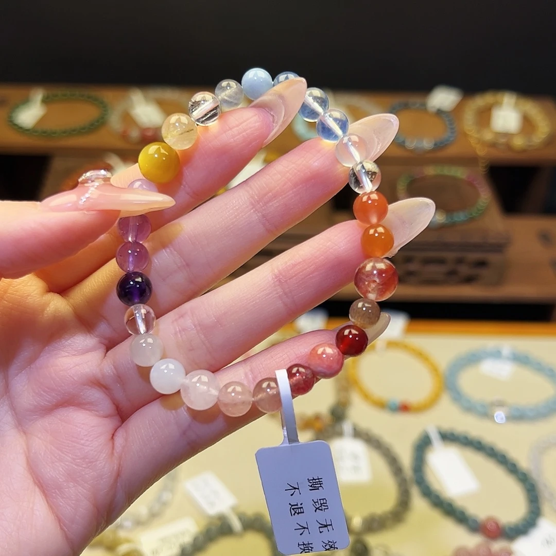 银S925镶嵌手链水晶彩虹多宝