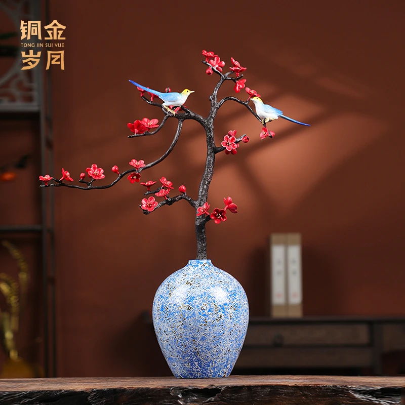 铜金岁月《踏雪寻梅》铜摆件喜上眉梢插花瓶客厅家居玄关装饰摆件