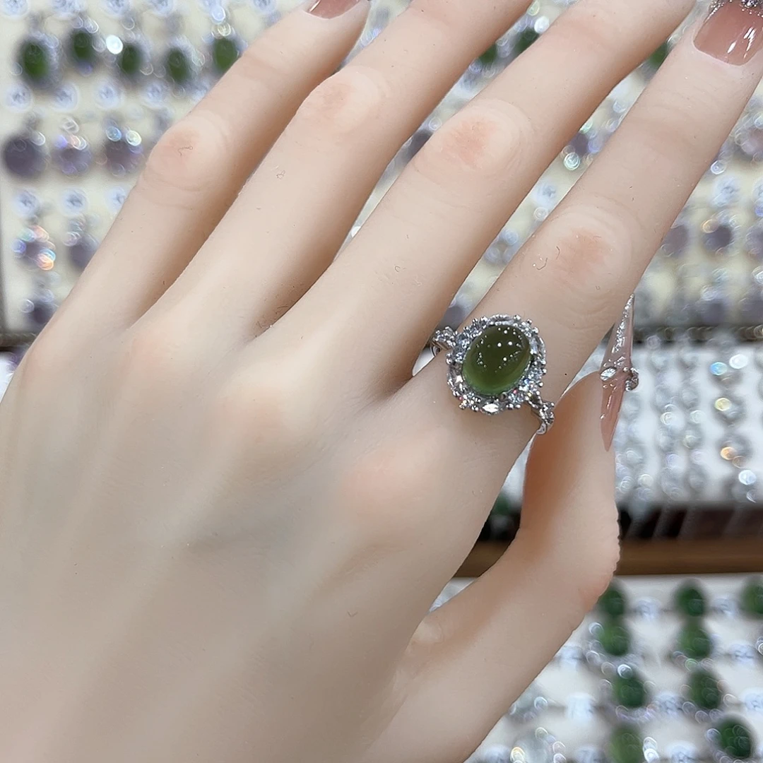 蛇纹石玉银S925镶嵌戒指