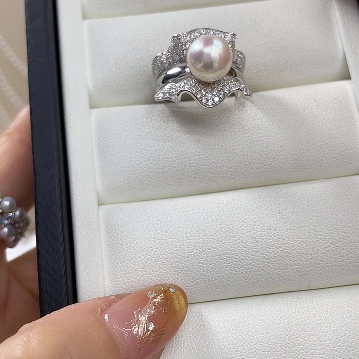 银S925镶嵌海水珍珠戒指