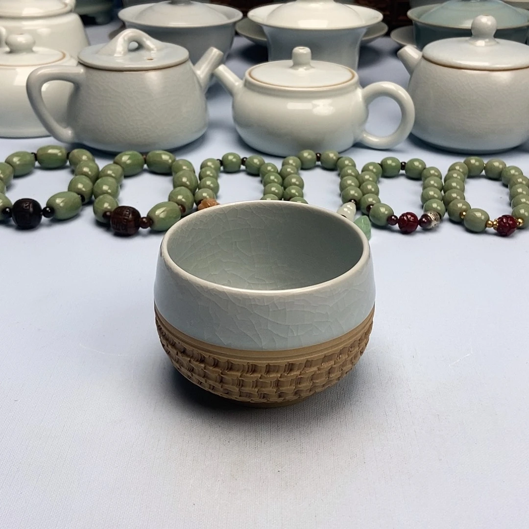 杯仿古月白釉重工跳刀罗汗杯原矿原釉原产地