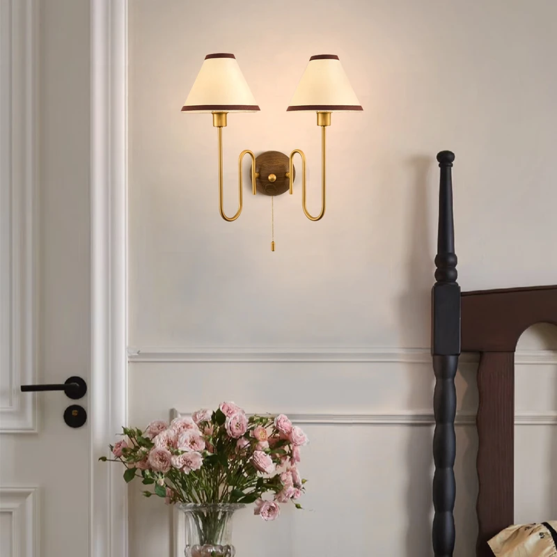 旭呈法式双头壁灯卧室床头灯美式复古中古风客厅灯背景墙灯楼梯灯