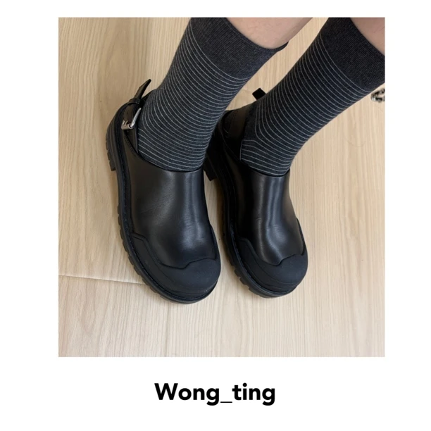 【wong_ting】小众设计师厚底拼接圆头英伦风乐福鞋6727
