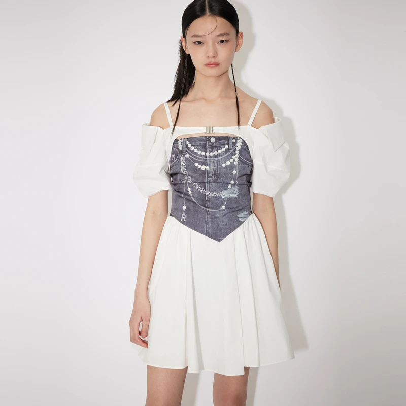 REVAN芮范辣妹抹胸衬衫连衣裙RM31101355