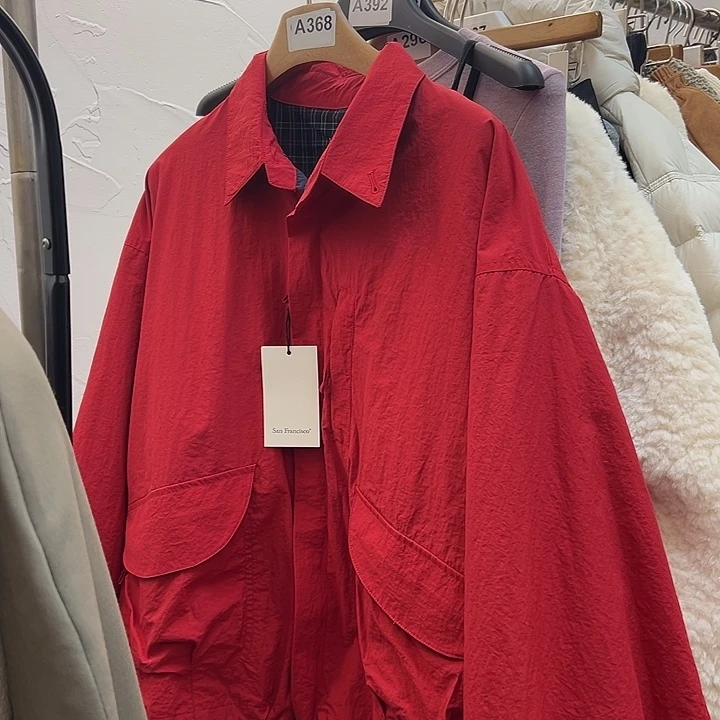 今天新款 里面复古格子红色夹克外套