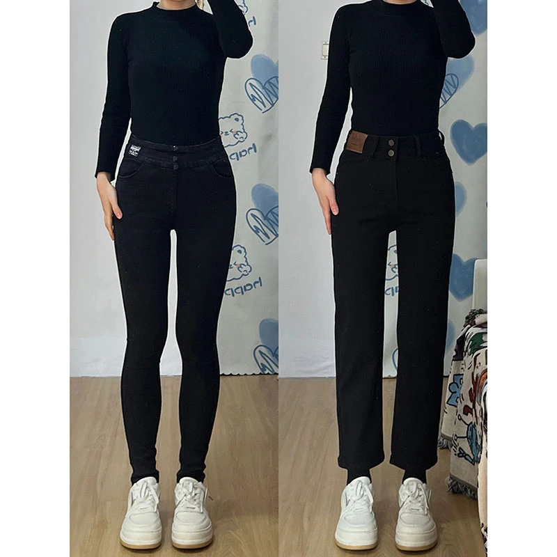 特大码黑色直筒牛仔裤女秋季新款胖mm高腰显瘦梨形身材烟管九分裤