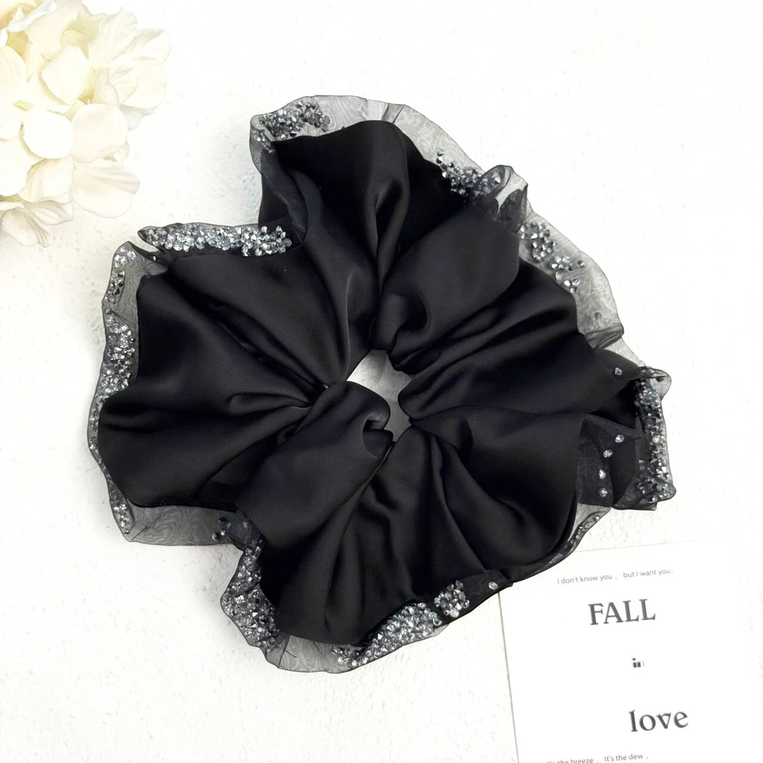 BAOSHATI/宝莎缇F-512高级感缎面流沙碎钻网纱边大肠发圈