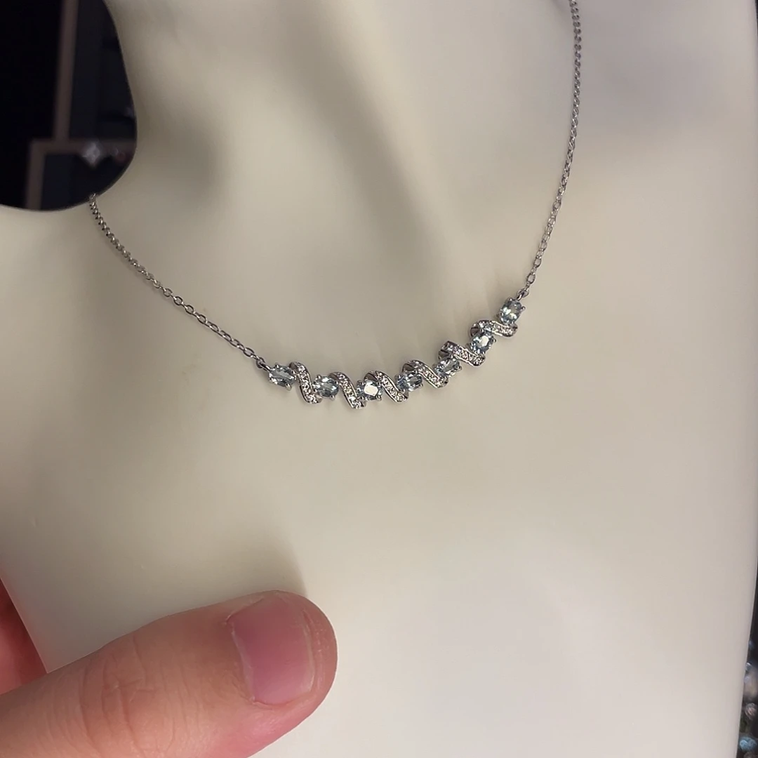 招***️银S925镶嵌海蓝宝石项链拍三份