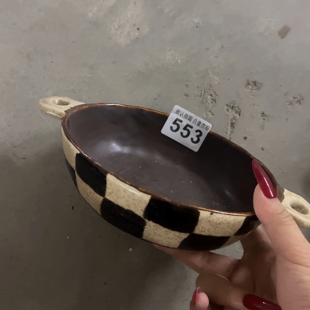 陶微瑕椭圆棋盘格双耳一个553