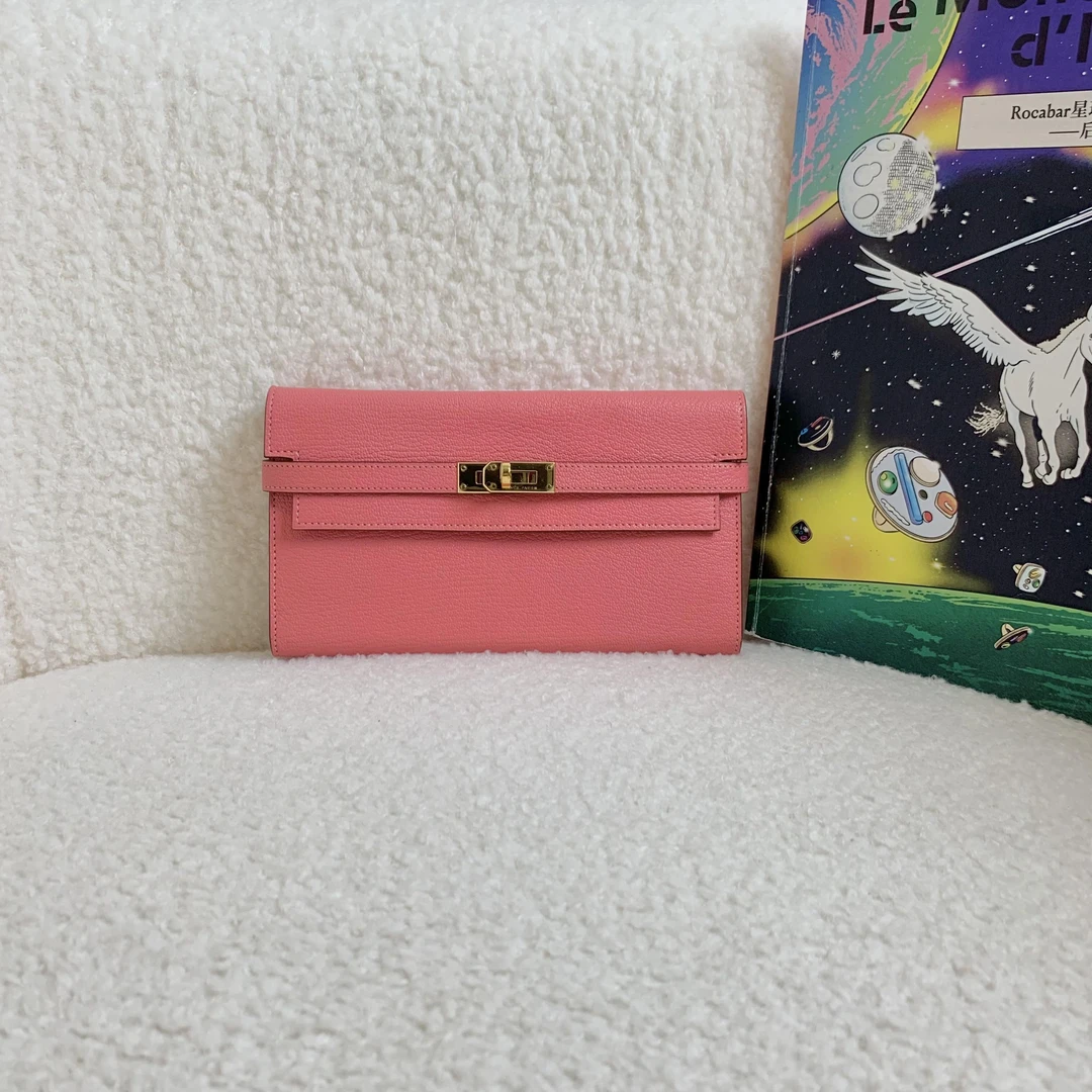 99新 Hermes/爱马仕 壹臻/唇膏粉金扣kelly钱包 X刻63027132