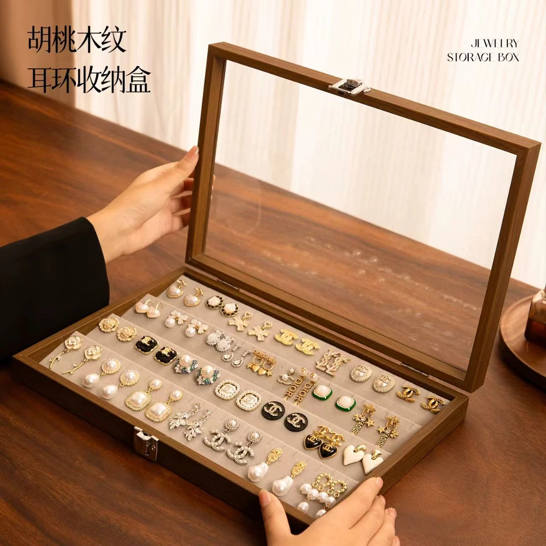 木质耳环收纳盒耳钉耳饰专用首饰盒高档精致大容量耳坠戒指手镯盒