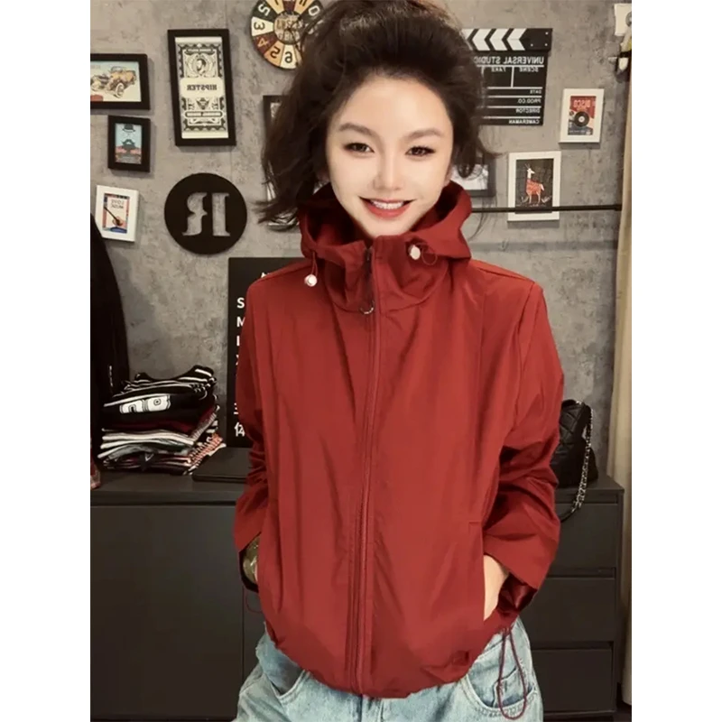 DIDORSSBO秋季女款时尚百搭休闲简约户外运动短款连帽夹克外套186